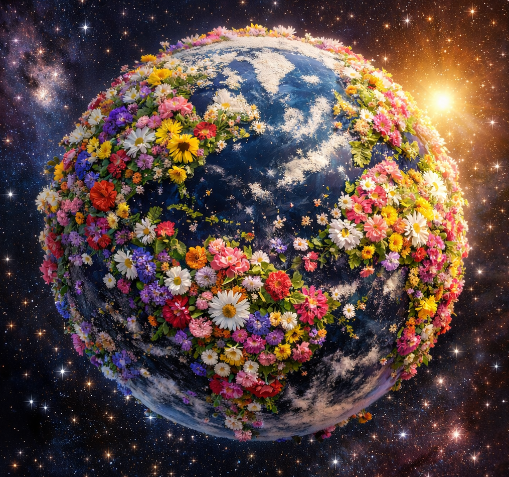 Bunte Blumen in den Händen